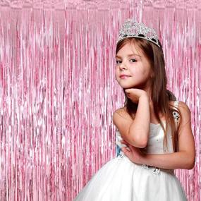 img 1 attached to 🎉 LILF 2 Packs of 3.3ft x 6.5ft Pink Shimmer Foil Tinsel Fringe Curtain for Birthday Party, Baby Shower, Photo Booth Backdrop, Graduation, Wedding Decoration