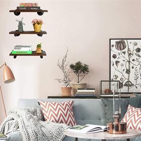 img 3 attached to 🪵 Rustic Industrial Floating Shelves with Pipe Brackets - Set of 3 - Brown