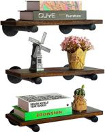 🪵 rustic industrial floating shelves with pipe brackets - set of 3 - brown logo