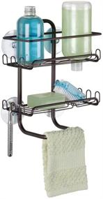 img 1 attached to 🛁 mDesign Bronze Tub and Shower Caddy with Hooks, Baskets, Washcloth Bar - Strong Suction Cups - Bathroom Storage Organizer for Shampoo, Body Wash, Razors, Loofahs