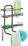 🛁 mdesign bronze tub and shower caddy with hooks, baskets, washcloth bar - strong suction cups - bathroom storage organizer for shampoo, body wash, razors, loofahs logo