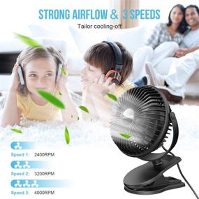 img 3 attached to 🔌 6 Inch Portable Clip on Fan, USB Powered Small Fan with 3 Speeds, Sturdy Clamp, Quiet Electric Fan for Office Bedroom Desktop - No Battery, Clip Hang Desk Fan 3 in 1