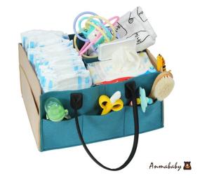 img 1 attached to Anmababy Foldable Diaper Caddy - Portable Nursery Storage Bin for Diapers, Wipes, and Toys (Blue)