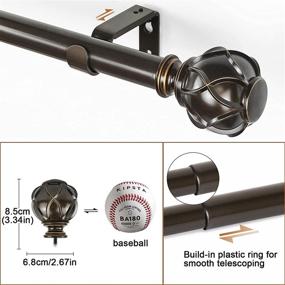 img 2 attached to 🎯 KAMANINA 1 Inch Curtain Rod: Adjustable Drapery Rod 36-72 Inches, Netted Texture Finials, Antique Bronze