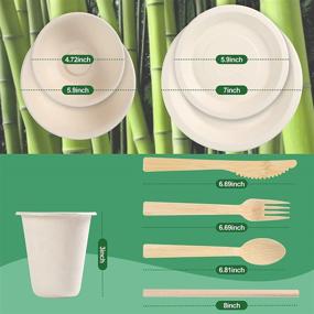 img 3 attached to 🎉 Party Picnic Compostable Dinnerware Set - 160 Pcs Eco-Friendly Bamboo Paper Plates, Bowls, Cultery Utensils, Cups, Straws - Biodegradable & Disposable