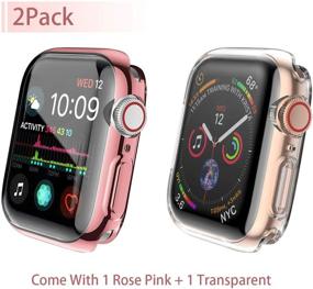 img 3 attached to 🌸 Julk Чехол для Apple Watch серии 6/SE/серии 5/серии 4 с защитным экраном 40 мм - 2 штуки, общая защита TPU-покрытием, розовый и прозрачный.