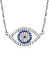 💙 tongzhe sterling silver evil eye pendant necklace with cz - blue | 16"+2" cable chain logo