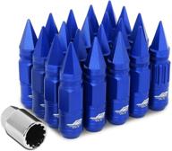 blue j2 engineering 7075 aluminum lug nut set - dna motoring ln-t7-012-15-bl, 16pcs with 80mm length and m12x1.5 size, complete with spiky caps, 4pcs locks, and key logo