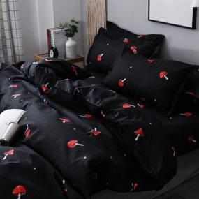 img 3 attached to 🍄 Cute Mushroom Twin Duvet Cover Set: Cartoon Kawaii Bedding with Red Mushroom Shaped Comforter, Farmhouse Botanical Design, Lovely Natural Wild Plants Theme, Black Color, Zipper Closure