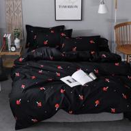 🍄 cute mushroom twin duvet cover set: cartoon kawaii bedding with red mushroom shaped comforter, farmhouse botanical design, lovely natural wild plants theme, black color, zipper closure logo