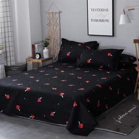 img 1 attached to 🍄 Cute Mushroom Twin Duvet Cover Set: Cartoon Kawaii Bedding with Red Mushroom Shaped Comforter, Farmhouse Botanical Design, Lovely Natural Wild Plants Theme, Black Color, Zipper Closure