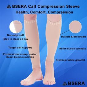 img 2 attached to 🧦 BSERA Women's Calf Compression Sleeve - 2 Pairs of Footless 15-20mmHg Graduated Compression Socks Stockings, Ideal for Shin Splints, Varicose Veins, and Recovery (Nude/Skin, Size Large)