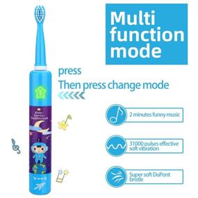 img 2 attached to 🎵 Blue Musical Electric Toothbrush for Kids Children | 3 Modes, 2 Min Timer, Waterproof | 31,000 Strokes | Rechargeable | Smart Sonic Music | Oral-Care Age 3-14