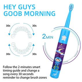 img 3 attached to 🎵 Blue Musical Electric Toothbrush for Kids Children | 3 Modes, 2 Min Timer, Waterproof | 31,000 Strokes | Rechargeable | Smart Sonic Music | Oral-Care Age 3-14