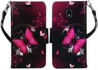 🦋 zase design wallet protective case for samsung j7 2018, j7 refine, j7 v 2nd gen, j7 star, j7 aero, j7 top - premium pu leather flip cover with kickstand, id pocket & wrist strap (hot pink butterfly) logo