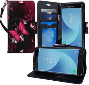 img 2 attached to 🦋 ZASE Design Wallet Protective Case for Samsung J7 2018, J7 Refine, J7 V 2nd Gen, J7 Star, J7 AERO, J7 TOP - Premium PU Leather Flip Cover with Kickstand, ID Pocket & Wrist Strap (Hot Pink Butterfly)