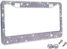 img 4 attached to Multicolor Bling Rhinestone License Plate Frames for Women - Rust-Proof Metal License Plate Cover for Feminine Car Accessories