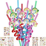 🌈 rainbow straws for kids' birthday party favors - fun straws for boys and girls, goodie bags, gift bags - bday party supplies with 20pcs straws and 5 sheet temporary tattoos логотип