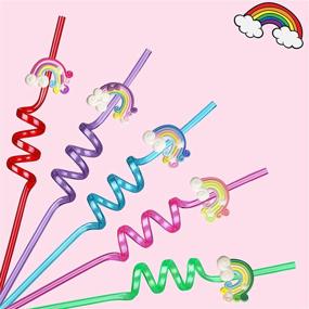 img 3 attached to 🌈 Rainbow Straws for Kids' Birthday Party Favors - Fun Straws for Boys and Girls, Goodie Bags, Gift Bags - Bday Party Supplies with 20pcs Straws and 5 Sheet Temporary Tattoos