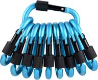 🔒 pack of 10 aluminum d-shaped spring-loaded locking carabiner clips – light blue. ideal for home, rv, camping, fishing, hiking, traveling, keychains, and more! логотип