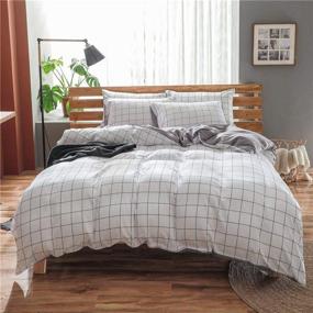 img 3 attached to NSNLGSGC Queen Duvet Cover Set Grid - Modern Style Bed Quilt Cover, Plaid White 90x90, Lightweight Microfiber 3pc Set (1 Cover 2 Pillowcase) with Zip & Tie - Soft Bedding Cover