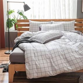 img 4 attached to NSNLGSGC Queen Duvet Cover Set Grid - Modern Style Bed Quilt Cover, Plaid White 90x90, Lightweight Microfiber 3pc Set (1 Cover 2 Pillowcase) with Zip & Tie - Soft Bedding Cover