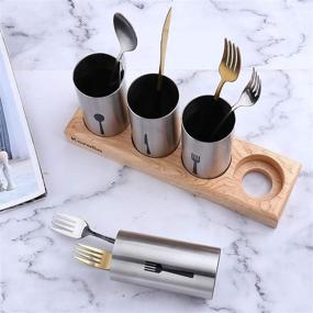 img 2 attached to 🍴 Koralia Home Stainless Steel Flatware & Silverware Organizer with Wood Base - 3PC and 4PC Options - Cutlery Holder for Spoons, Forks, and Knives - Ideal for Kitchen, Dining, and More!