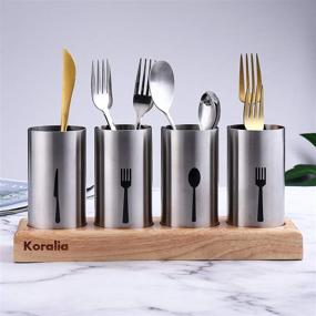 img 3 attached to 🍴 Koralia Home Stainless Steel Flatware & Silverware Organizer with Wood Base - 3PC and 4PC Options - Cutlery Holder for Spoons, Forks, and Knives - Ideal for Kitchen, Dining, and More!