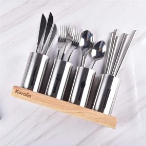 img 1 attached to 🍴 Koralia Home Stainless Steel Flatware & Silverware Organizer with Wood Base - 3PC and 4PC Options - Cutlery Holder for Spoons, Forks, and Knives - Ideal for Kitchen, Dining, and More!