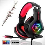 🎧 rgb light gaming headset with stereo surround sound for ps4 pc, lightweight gaming headphones featuring noise canceling mic for laptop xboxone(s/x) computer (red) logo