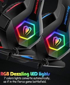 img 3 attached to 🎧 RGB Light Gaming Headset with Stereo Surround Sound for PS4 PC, Lightweight Gaming Headphones featuring Noise Canceling Mic for Laptop XboxOne(S/X) Computer (Red)