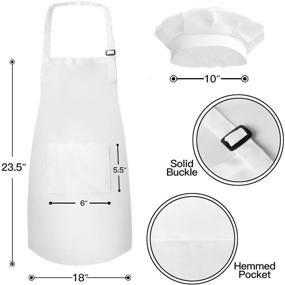 img 3 attached to Kid's Apron and Chef Hat Set (3 Set) by Novelty Place - Children's Bib with Pocket for Cooking, Baking, Painting - Skin-friendly Training Wear - Kid's Size (6-12 Year, White)