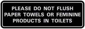 img 1 attached to 🚽 Effective Bathroom Aid: Avoid Clogging Toilets - 'Do Not Flush Paper Towels or Feminine Products' Door/Wall Sign - Black/Silver - Medium