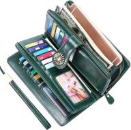 👜 dark green genuine leather clutch wallet rfid blocking organizer for women – keleel card holder ladies purse logo