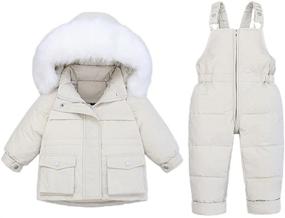 img 1 attached to 👶 JELEUON Baby Girls 2-Piece Winter Down Jacket Set with Hooded Fur Trim Snowsuit and Snow Ski Bib Pants for Warmth and Style