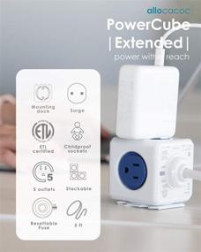 img 3 attached to Allocacoc PowerCube Extended | 5 Outlets, 5ft Cable | Mounting Dock | Surge Protection | Childproof Sockets | ETL Certified | Blue Электрический блок Allocacoc PowerCube Extended | 5 розеток, 5 футовый кабель | Крепление настенное | Защита от перенапряжения | Детская защита розеток | Сертифицировано ETL | Синий