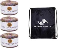 🧶 lion brand comfy cotton blend stained glass yarn pack (756-704) - 3-skein factory bundle, same dye lot, with artsiga crafts project bag logo