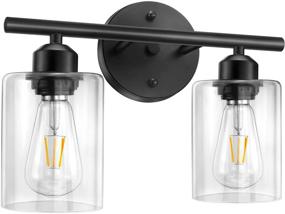 img 4 attached to 💡 Black Wall Sconce Lighting Fixture for Bathroom Vanity - Vintage 2-Light Wall Lamp with Clear Glass Shade