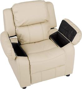 img 2 attached to 🪑 Amazon Basics Faux Leather Kids/Youth Recliner with Armrest Storage - Beige - Ideal for Children Ages 3 and Up