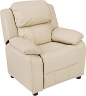 🪑 amazon basics faux leather kids/youth recliner with armrest storage - beige - ideal for children ages 3 and up logo