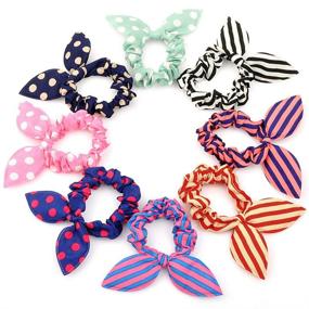 img 2 attached to 🎀 CINRA Cute Girls Hair Ties - Pack of 10 Rabbit Ear Hair Tie Bands, Random Colors, Ideal Holiday Gift for Women