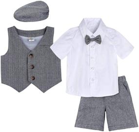 img 2 attached to 🧒 A&amp;J DESIGN Baby Boys Suit 4pcs Outfit Shirt &amp; Shorts &amp; Vest &amp; Hat - Gentleman Shorts Sets