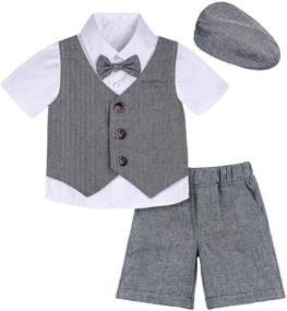 img 4 attached to 🧒 A&amp;J DESIGN Baby Boys Suit 4pcs Outfit Shirt &amp; Shorts &amp; Vest &amp; Hat - Gentleman Shorts Sets