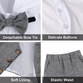 img 1 attached to 🧒 A&amp;J DESIGN Baby Boys Suit 4pcs Outfit Shirt &amp; Shorts &amp; Vest &amp; Hat - Gentleman Shorts Sets