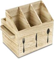 ikee design wooden silverware utensil caddy with handles - holder for 🍴 spoons, knives, forks, napkins in restaurants and kitchens, 7”w x 5.5”d x 6.63”h логотип