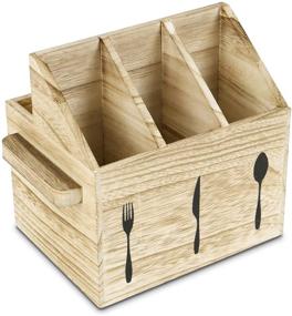 img 4 attached to Ikee Design Wooden Silverware Utensil Caddy with Handles - Holder for 🍴 Spoons, Knives, Forks, Napkins in Restaurants and Kitchens, 7”W x 5.5”D x 6.63”H