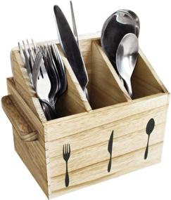 img 2 attached to Ikee Design Wooden Silverware Utensil Caddy with Handles - Holder for 🍴 Spoons, Knives, Forks, Napkins in Restaurants and Kitchens, 7”W x 5.5”D x 6.63”H