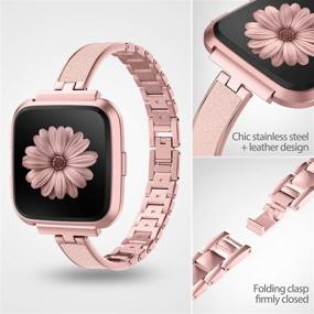 img 3 attached to TOYOUTHS Stylish Bracelet Compatible with Fitbit Versa/Versa 2 Bands Women Slim Strap Replacement for Versa Lite Special Edition – Stainless Steel Metal+Leather Accessories (Rose Gold/Pink)