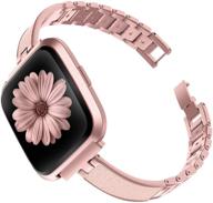 toyouths stylish bracelet compatible with fitbit versa/versa 2 bands women slim strap replacement for versa lite special edition – stainless steel metal+leather accessories (rose gold/pink) logo