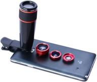 📷 apexel 4 in 1 camera lens kit - 12x black telephoto lens, red fisheye, wide angle & macro lens with universal clip for iphone, ipad, samsung galaxy, sony, lg, motorola, htc logo